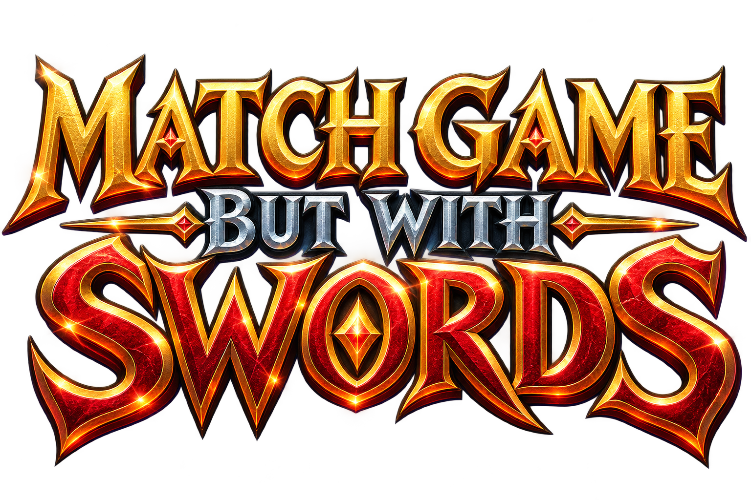 Match Game But With Swords in gold, silver and red fantasy lettering